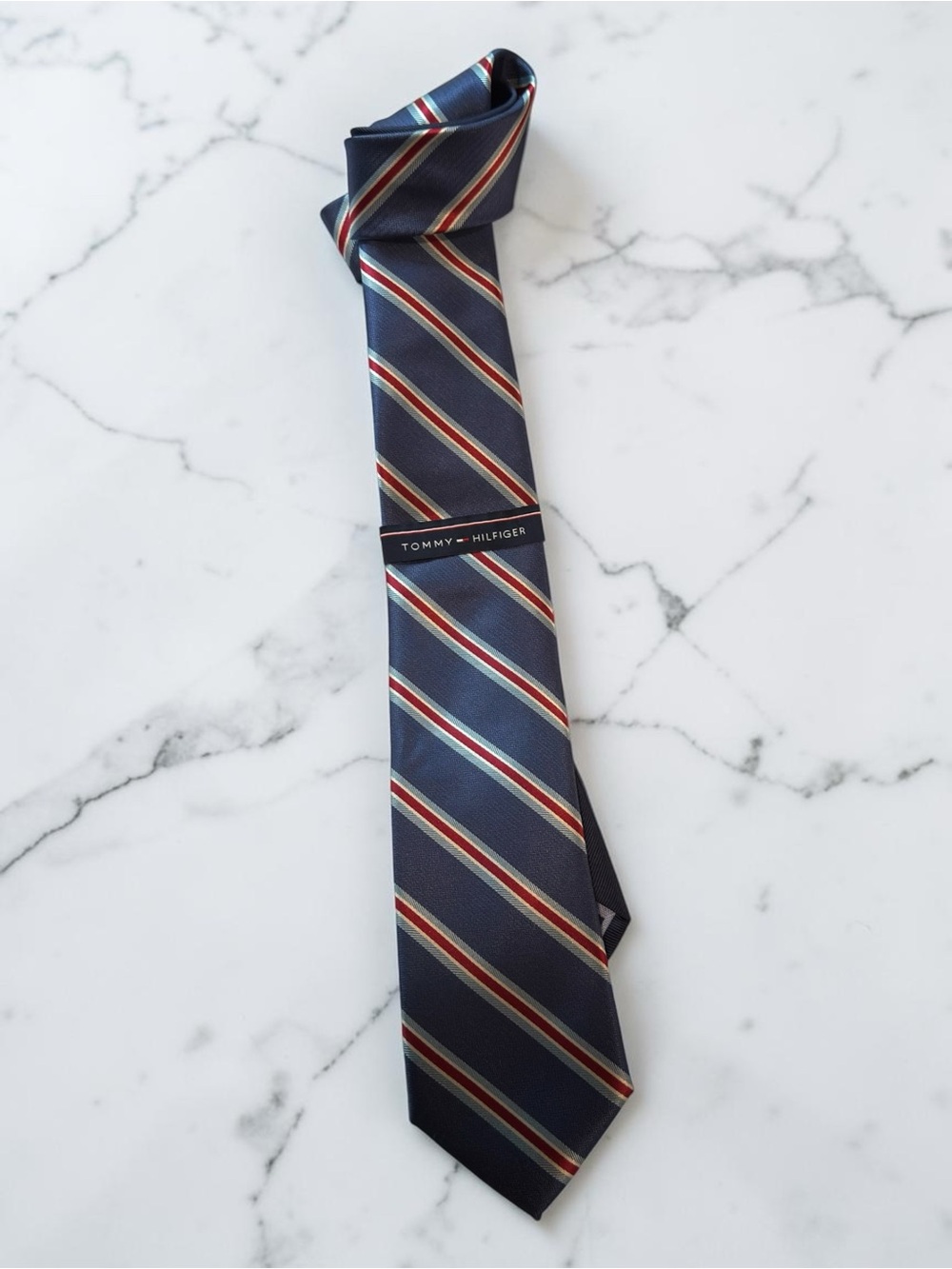 Tommy Hilfiger Necktie Classic Preppy Textured Blue Red Stripe NWT